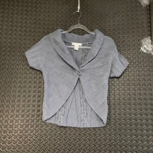 Design History Gray Cable Knit‎ Cardigan Wool Cashmere Short Sleeve Sweater Sz S